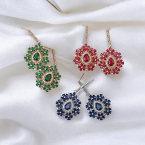 گوشواره مجلسی طرح جواهر با تراش نگین اشکی